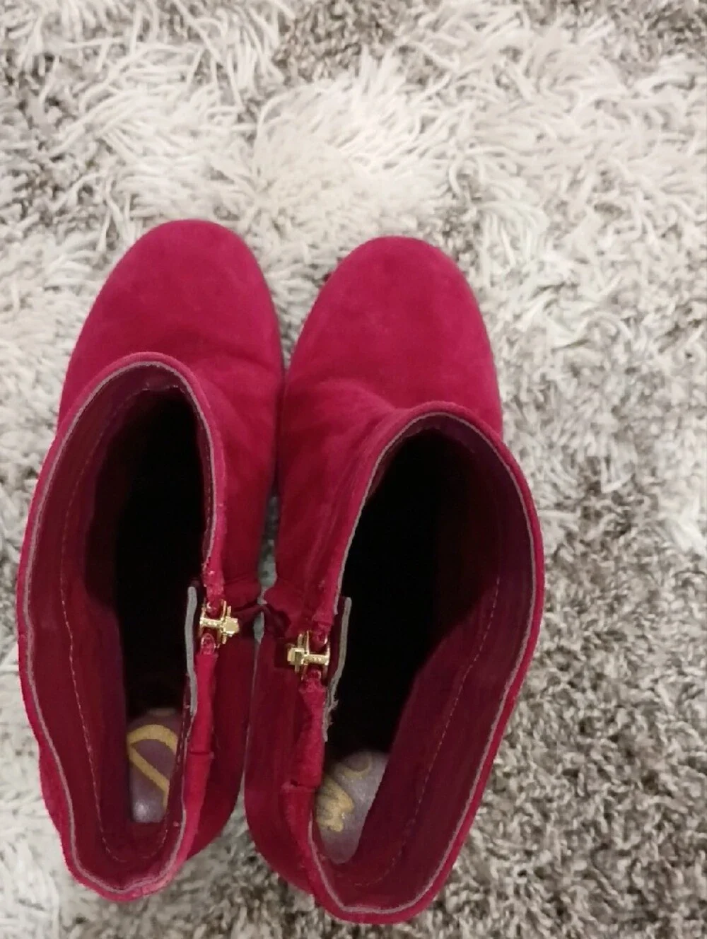 Sam Edelman Wine Colored Suede Ankle Booties with Gold Zip